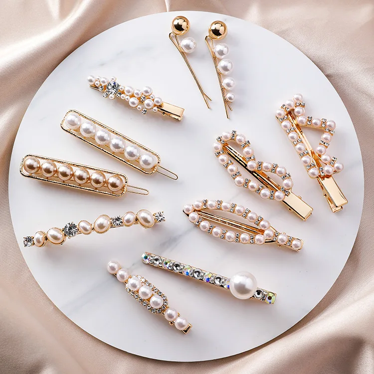 

MENGJIQIAO 2019 Korean Simulated Pearl Crown Heart Lip Barrettes For Women Girls Wedding Hair Accessories Rhinestone Hairpins