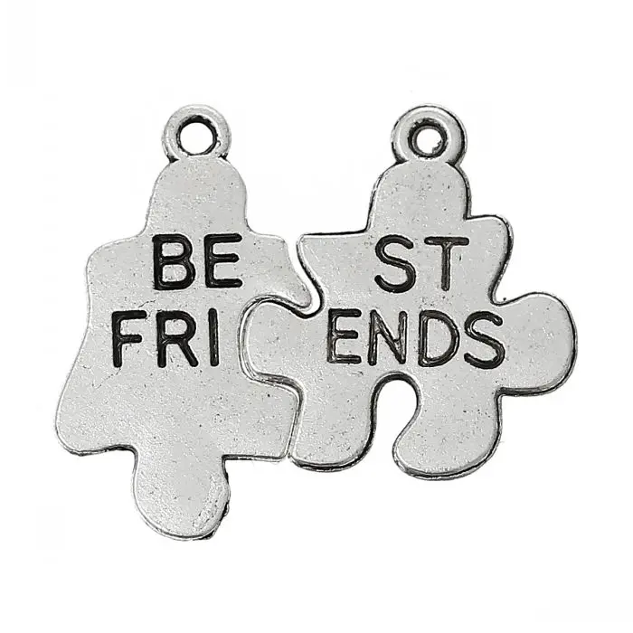

new Charm Pendants Puzzle Antique Silver "Best Friends"Carved 22mm x 12mm 19mm x 17mm,50Sets