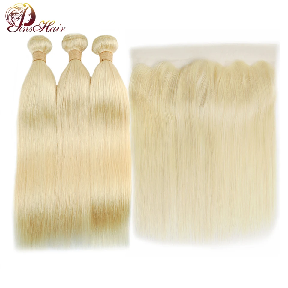 Pinshair Straight Hair Bundles With Frontal 613 Honey Blonde Brazilian Hair Weave 3 Bundles With Closure 100 Human Hair Non Remy