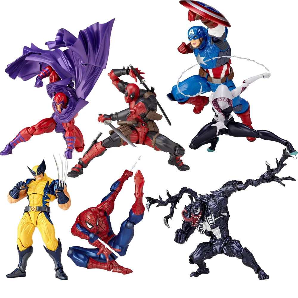 

Revoltech Series Captain America Deadpool Spiderman Venom Magneto Wolverine X-men Spider Gwen Stacy Action Figures Toy Doll