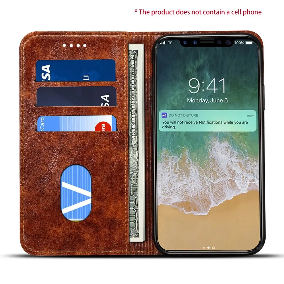 

2 Pcs Brown Simple Style Phone Case Wear Resistant Leather Protective Cover With Stand and Card Cash Organizer For iPhone X