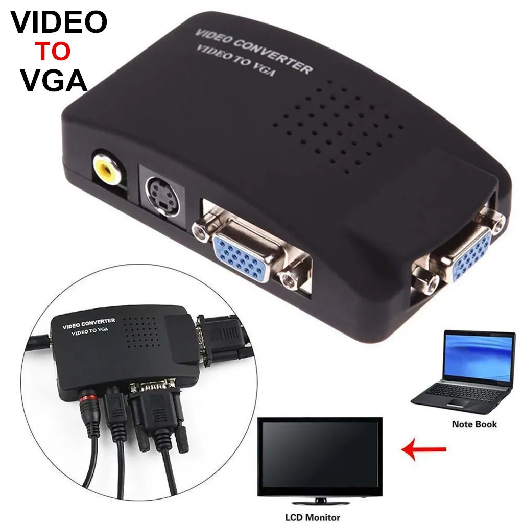 

RCA Composite AV S-Video To VGA Converter Box CCTV DVR PC Laptop To TV