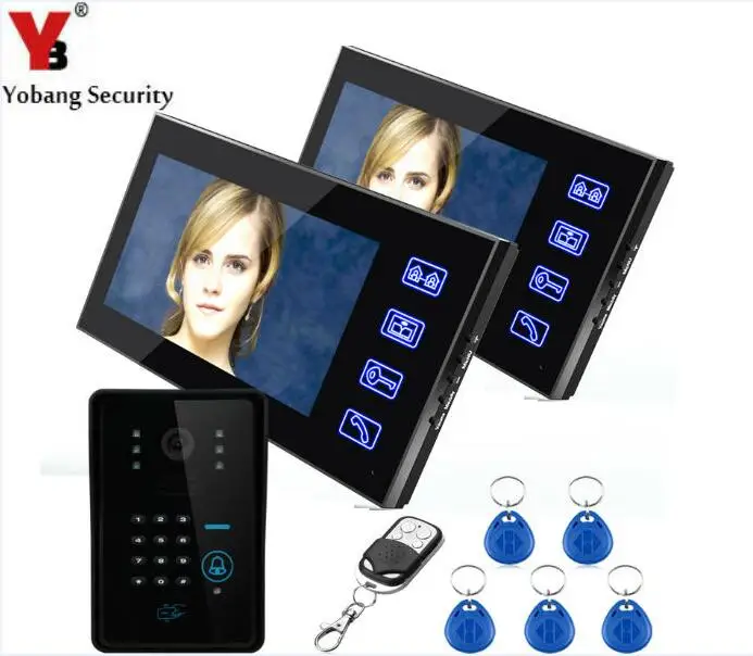 Yobang Security 7 inch Remotes RFID Password Control Video Doorphone System Code Keypad Intercom Video Doorphone Sperakerphone