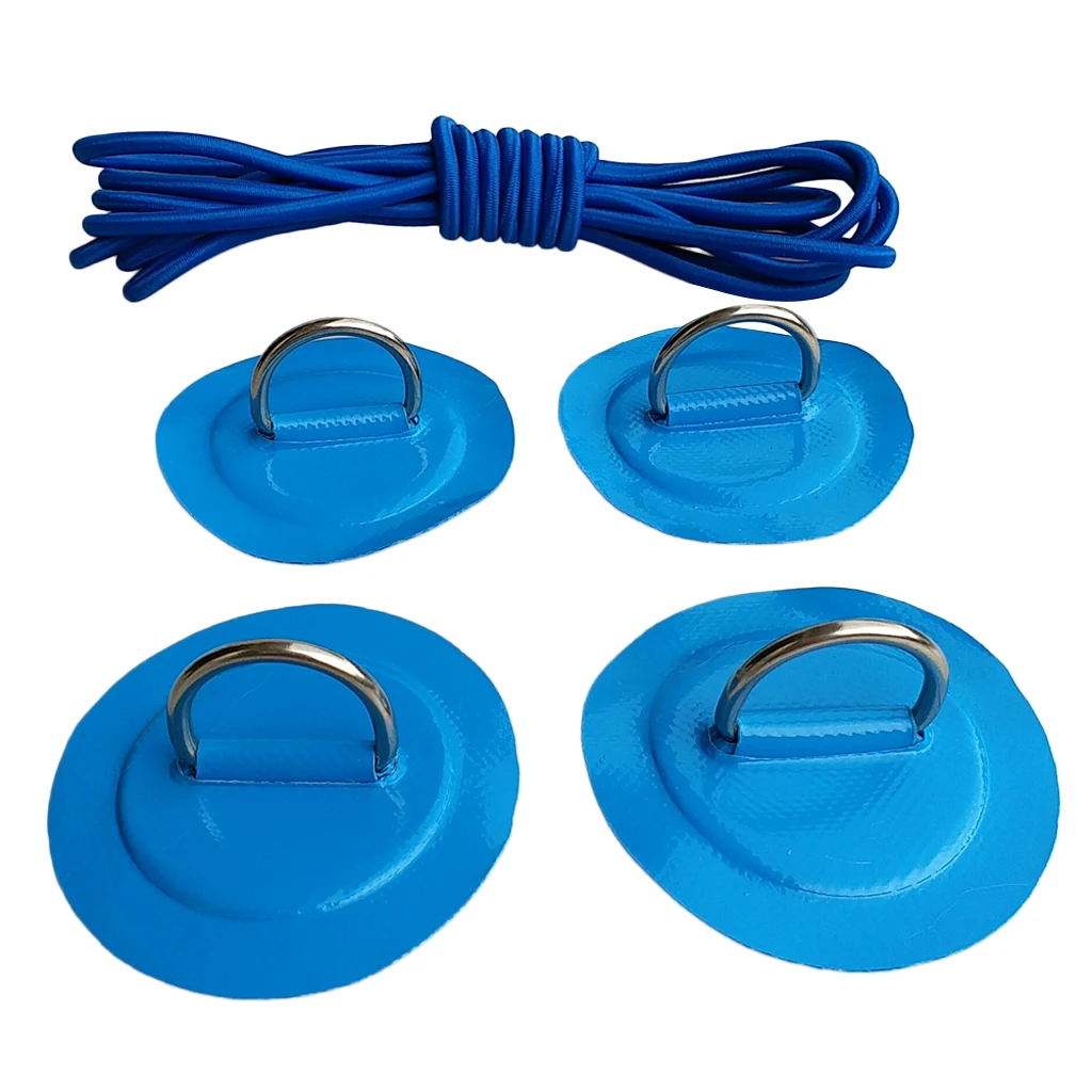 4pcs Durable Strong Marine 316 Stainless Steel D Ring Patch Pad Shock Rope for PVC Inflatable Boat Kayak Fishing Raft Dinghy