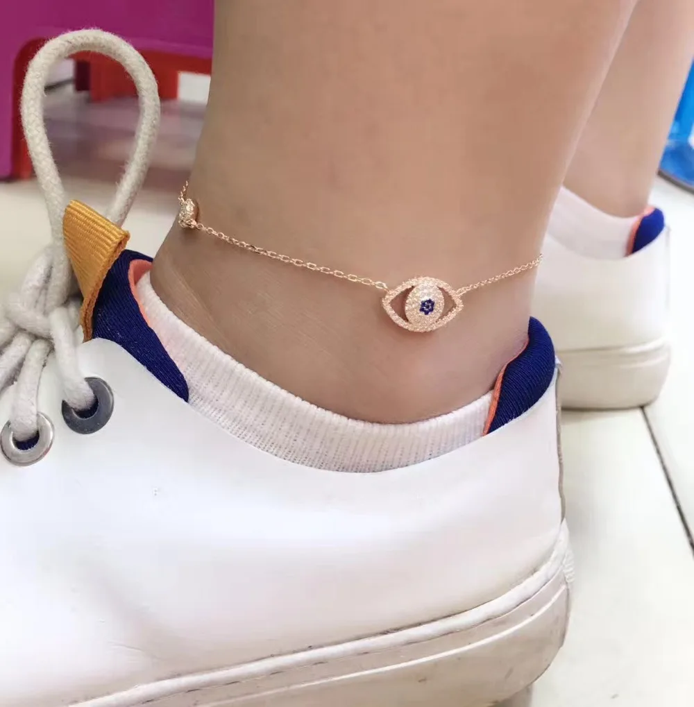 

Rose Gold 925 Sterling Silver Evil Eye Anklets For Women Thin Chain Zircons Ankle Bracelet Leg Bracelet New Foot Brand Jewelry