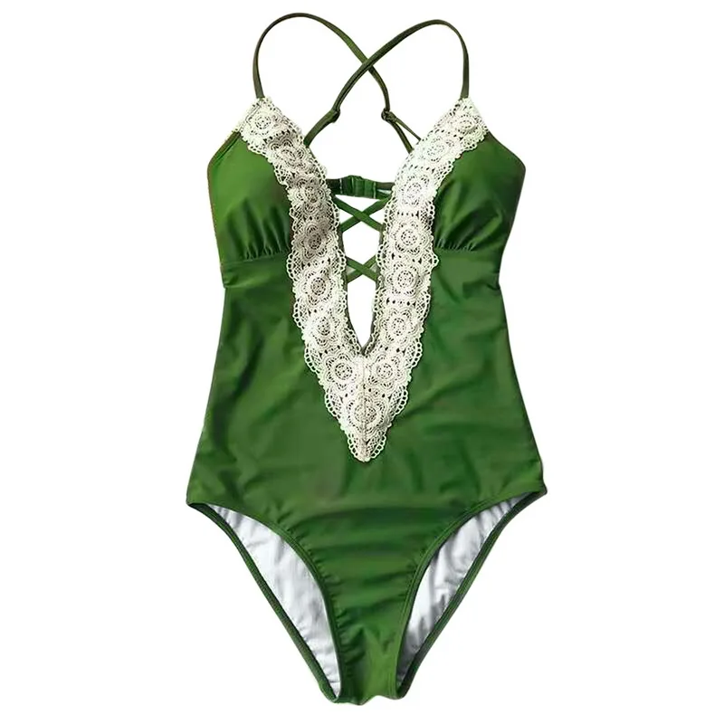 

CALOFE Sexy Lace Patchwork Women's Swimwear Bandage Swimsuit Skinny Summer Beach Swimming Suit High Waisted Push Up Beachwear