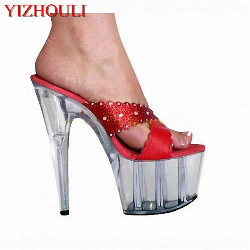 Women's shoes 15cm color fashion sex appeal nightclub pole dancing transparent thick waterproof slippers