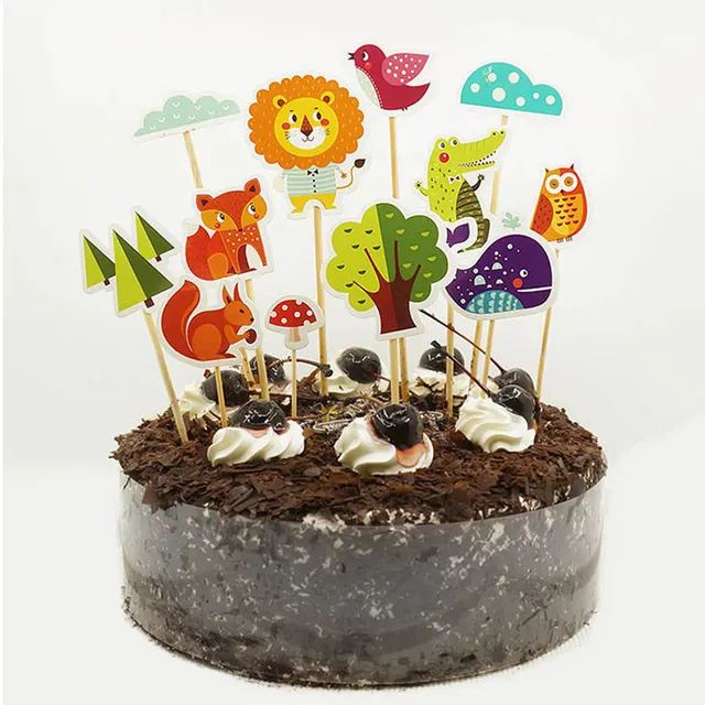 Jungle Theme Cake Toppers With Stick Animal Number Cake Decorating