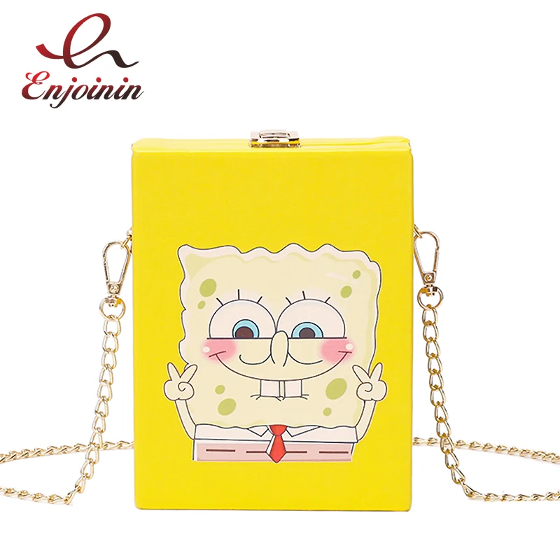 

Fun Cute Pink & Yellow Cartoon Print Box Style Pu Girl's Casual Handbag Shoulder Bag Clutch Bag Female Crossbody Mini Bag Purse