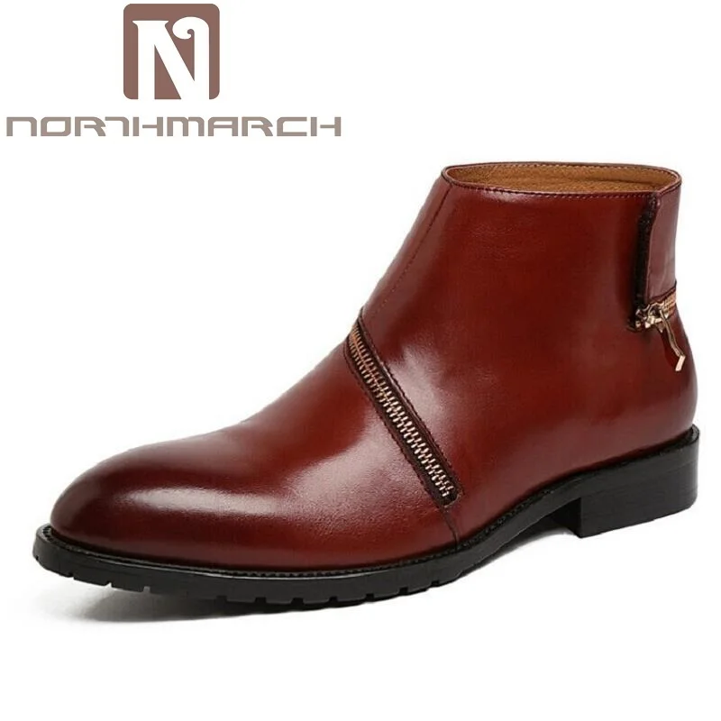 

NORTHMARCH Brand Genuine Leather Men Boots Personality Winter Boots Side Zipper Comfortable Casual Shoes coturnos masculino