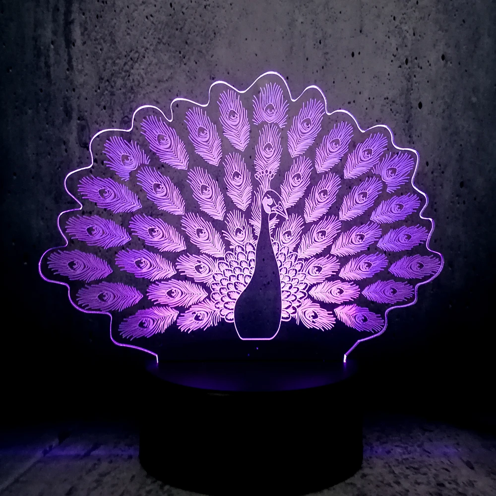 3D Павлин LED ночное освещение в доме украшение животное RGB лампа для сна спальню 7
