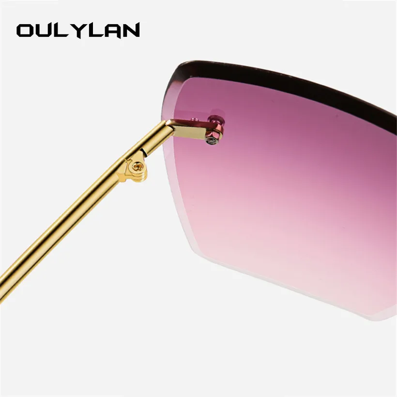 Oulylan Square Sunglasses Women Metal Gradient Rimless Sun Glasses Shades Ladies Fashion Accessories