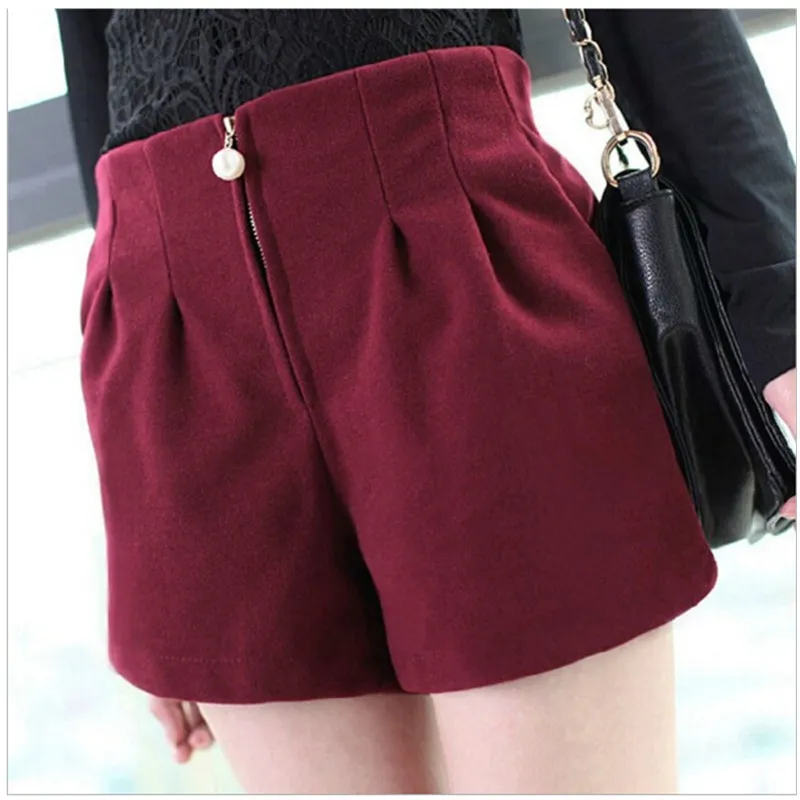 

2018 new shorts autumn and winter high waist woolen shorts casual boots large size women shorts bottoming thick female
