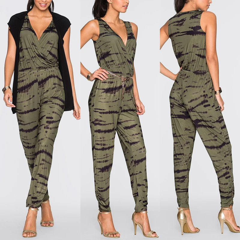 New Women Sleeveless Printed Jumpsuit Ladies Casual Party V Neck Playsuit Romper