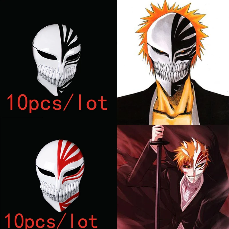 

10PCS Plastic Death Ichigo Kurosaki Bleach Mask Christmas Dance Masquerade Party Cosplay Halloween Full Face Black Red Cool Mask