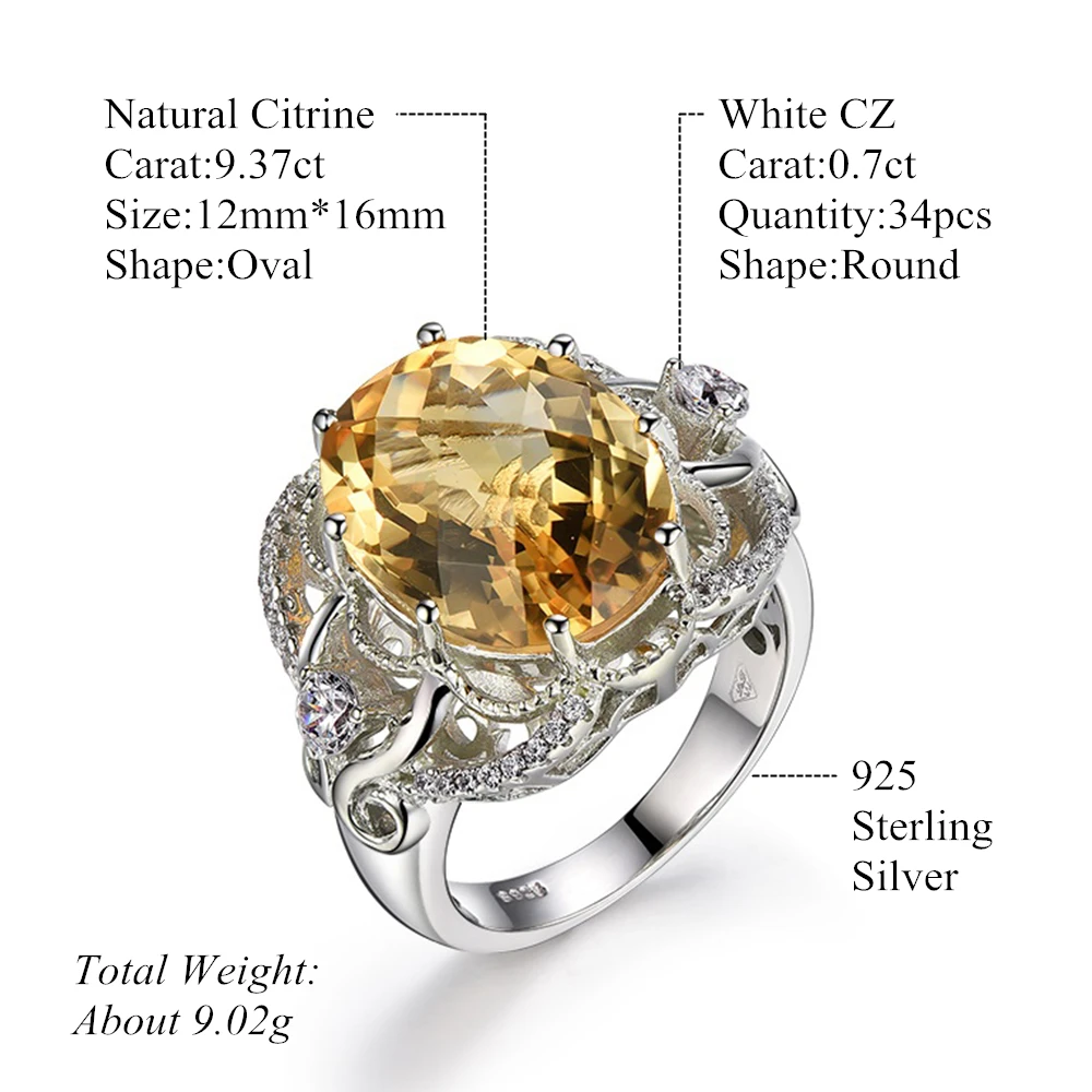 Luxurious Solid 925 Sterling Silver Natural Citrine Solitaire Engagement Ring