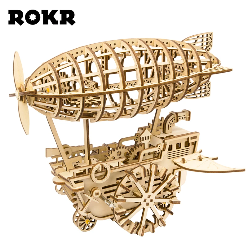 

ROKR DIY 3D Wooden Puzzle Mechanical Gear Drive Air Vehicle Assembly Model Building Kit Toys for Children Adult LK702