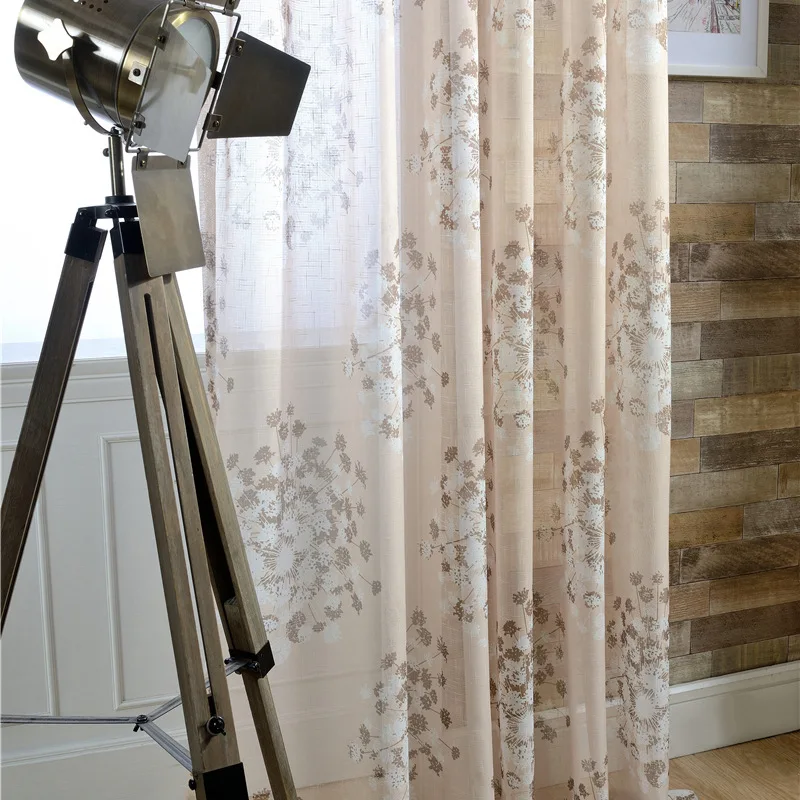 

hot sale polyester linen fashion style flower printing door decoration window screening sheer tulle curtain fabric