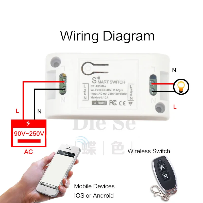 Wifi Wireless Switch Compatible with 433Mhz rf Remote Control AC 220V 10A 1CH Smart Remote Control DIY Timer for IOS Android Wifi Wireless Switch Compatible with 433Mhz rf Remote Control AC 220V 10A 1CH Smart Remote Control DIY Timer for IOS Android