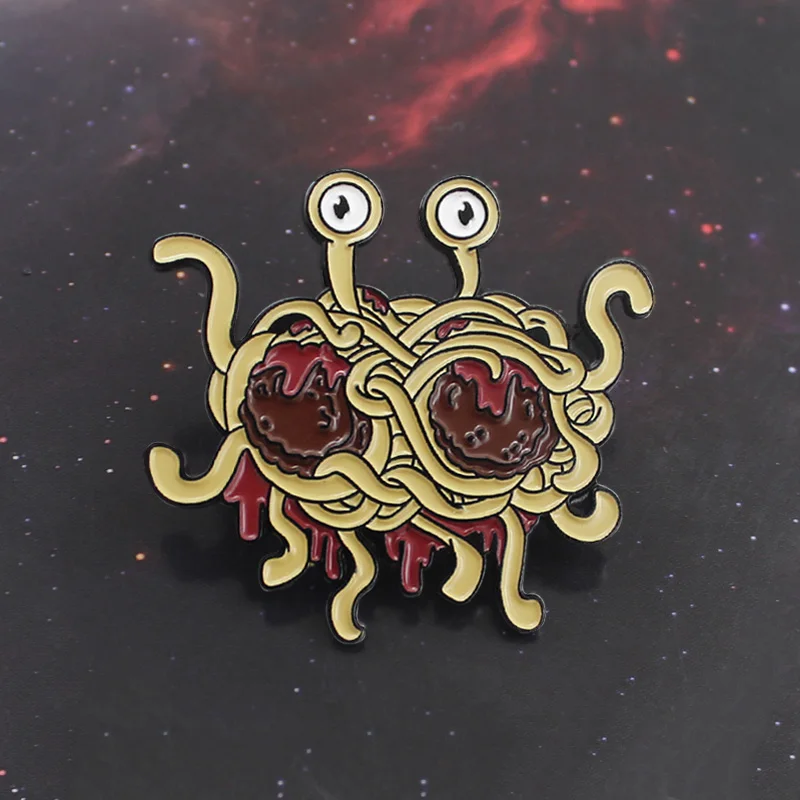 

Flying Spaghetti Freak Brooch Funny Pastafarianism Ramen Monster FSM Enamel Pin Hat Denim Fun Badge Friends Creative Gifts