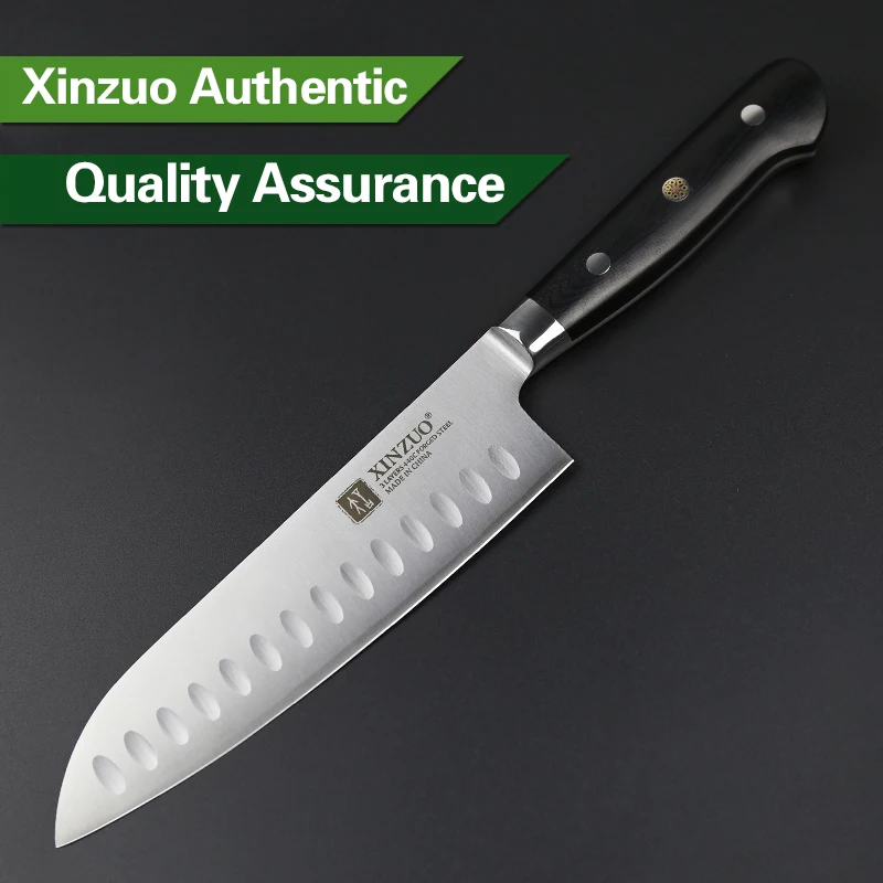 Нож сантоку XINZUO 7 дюймов 3 слойный 440C Core Стальные Кухонные ножи с ручкой G10 для мяса