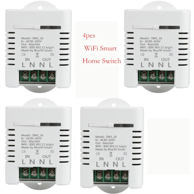 

WiFi Smart Home Switch Work with Amazon Alexa Google Home Timing Schedules Smart Scene 16A 3520W APP Remote Control DS35 4pcs