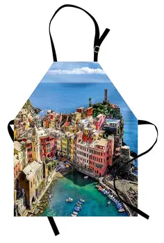 

Italy Apron Harbor View in the Vernazza Village in Cinque Terre Colorful Apartments and Boats Unisex Kitchen Accessories