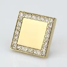 Square diamond knobs crystal drawer knob pull shiny gold kitchen cabinet handle gold dresser cupboard furniture knobs