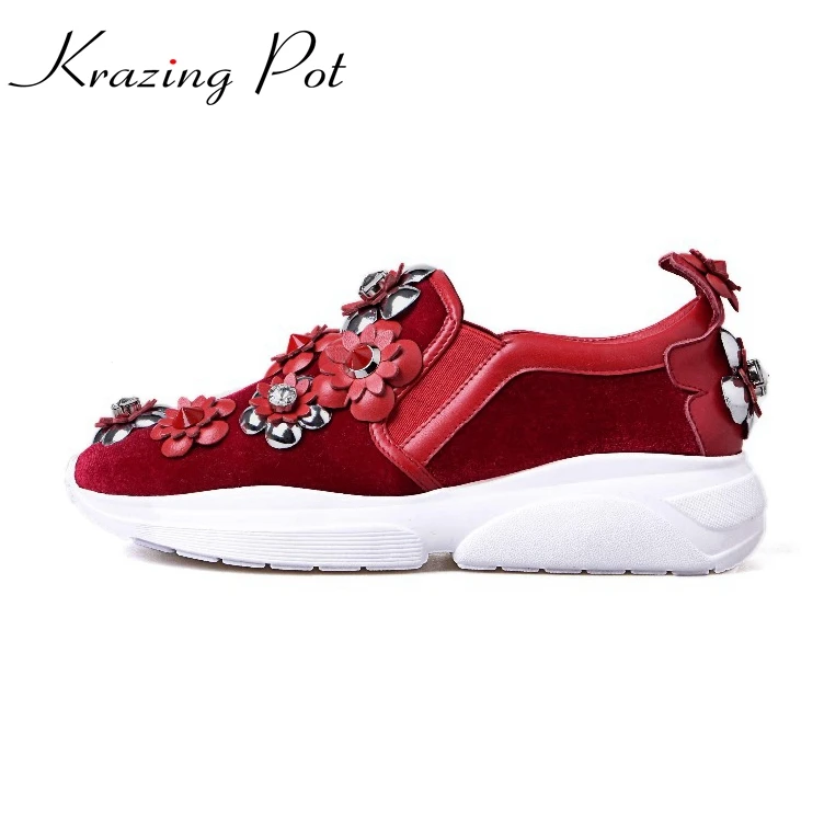 

2018 fashion brand shoes flower crystal increasing flat platform causal shoes for woman elegant loafers handmade lady shoes L