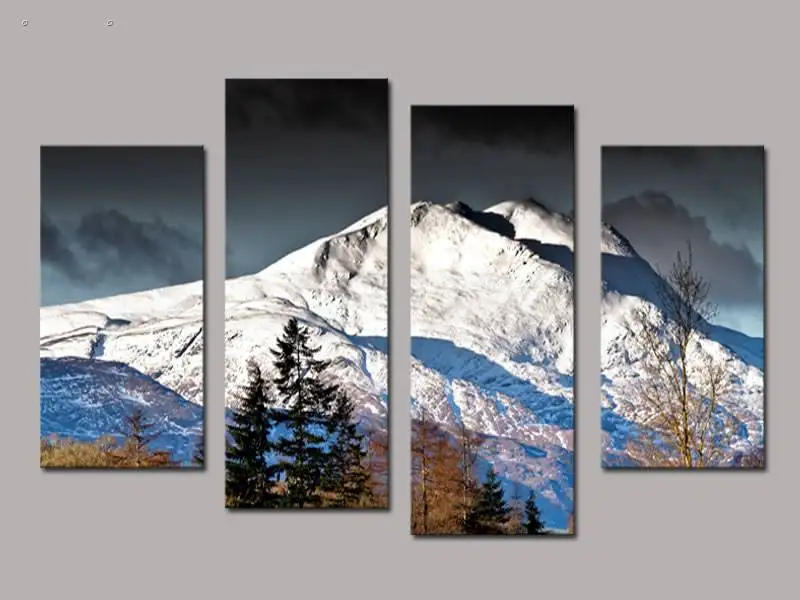 4 Panels Hd Printed Snow Mountain Wall Art Painting Canvas Print Room