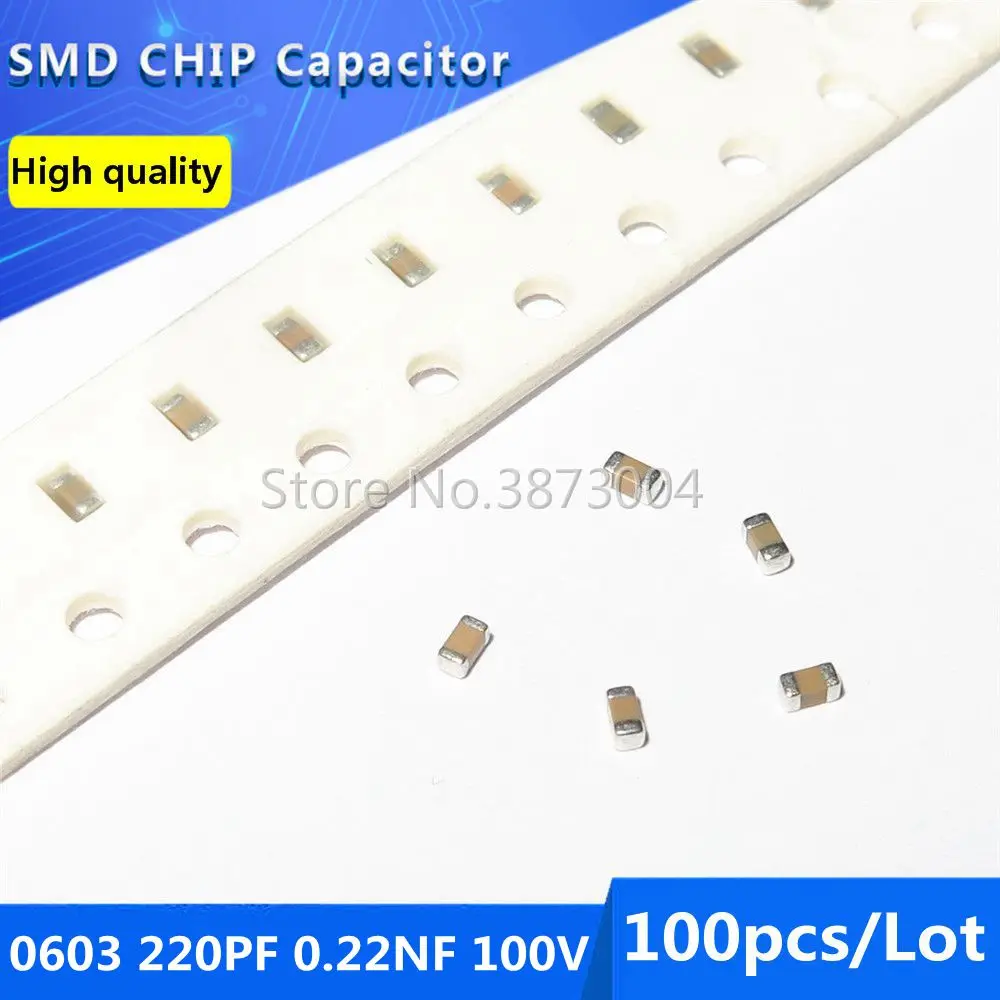 

100pcs 0603 220PF 0.22NF 100V X7R SMD Chip Capacitor
