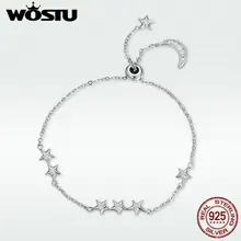 WOSTU, новинка, настоящая 925 пробы, серебряный, луна и звезды, регулируемая цепочка, браслет для женщин, хорошее ювелирное изделие, подарок на год, DXB007