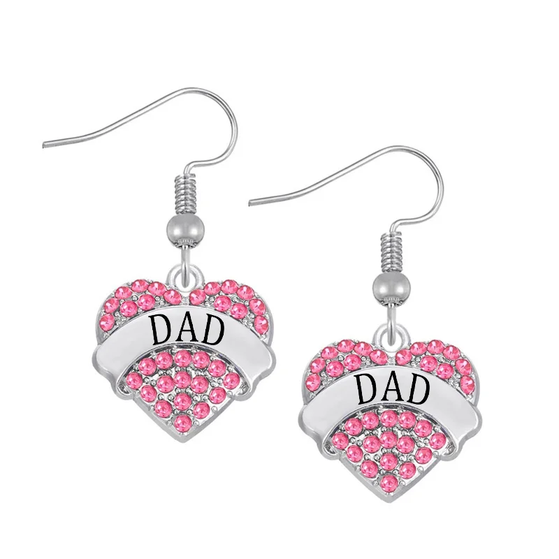 New Fashion Personalized Custom Hearts Dad Name Pave Crystal Pendant Drop Earringin Drop