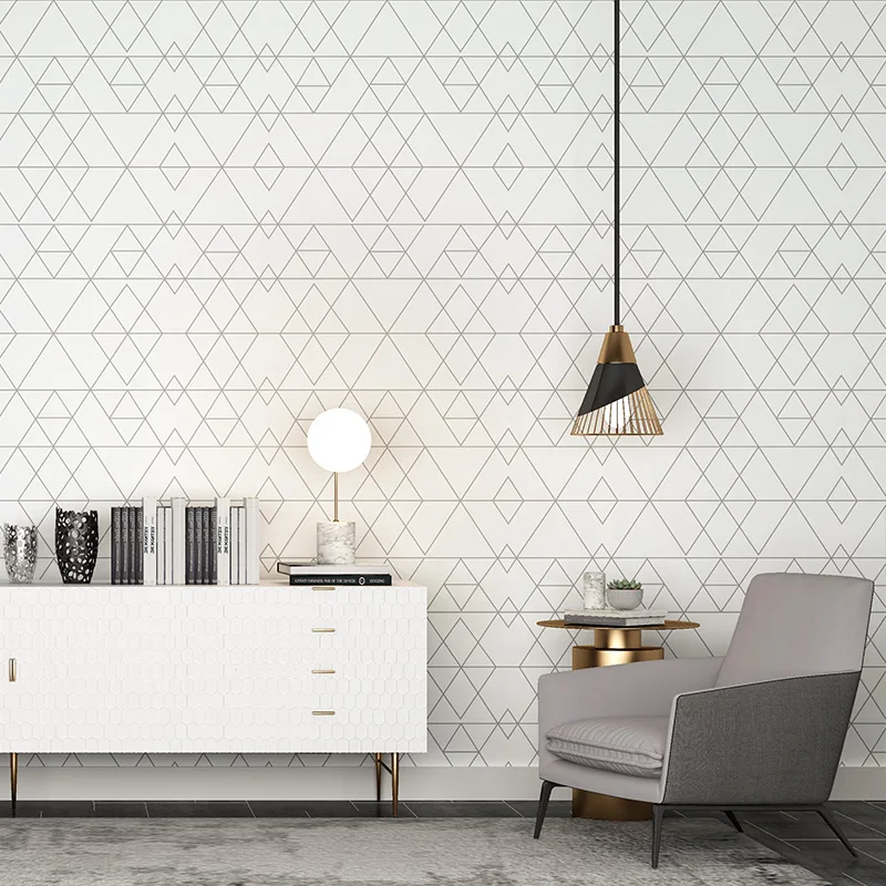 

Nordic Geometric Wall Papers Home Decor Grid Triangle Vinyl Wallpaper Roll for Living Room Walls Bedroom decoracao para casa