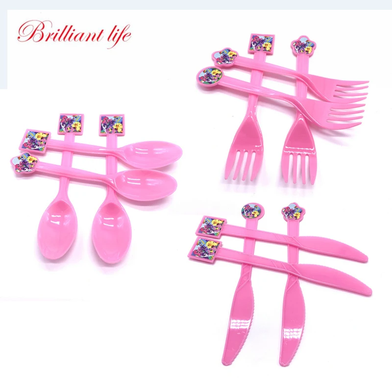 

Cartoon My Little Pony Theme Disposable Plastic Tableware 10Pcs Knifes Forks Spoons Kids Birthday Party Decorations Supplies