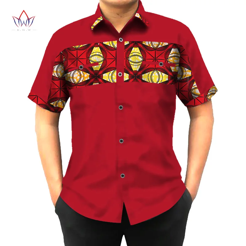 На заказ африканская одежда с принтом рубашка мужская с коротким рукавом Дашики Мужские Рубашки s Slim Fit африканская одежда размера плюс 6XL BRW WYN302