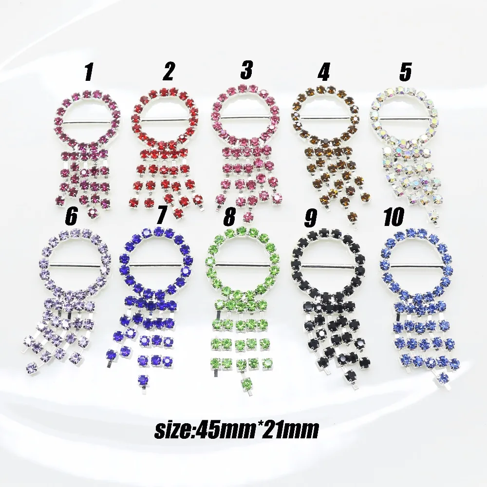 

New 10pcs 45mm*21mm Can mix color Rhinestone Buckle Invitation Ribbon Slider For Wedding Supplies Decoration