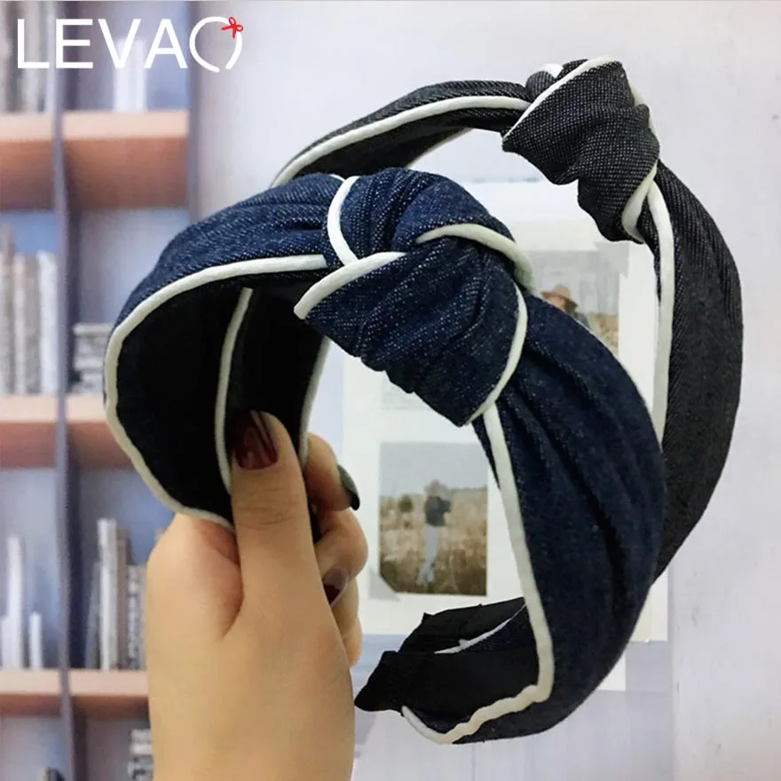 LEVAO 2019 новые джинсы двухсторонние повязки для волос для женщин корейские широкосторонние средней узлы тканевые обручи для волос вечерние