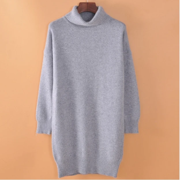 

Female turtleneck pullover cashmere sweater medium-long thickening loose sweater plus size solid color knitted basic