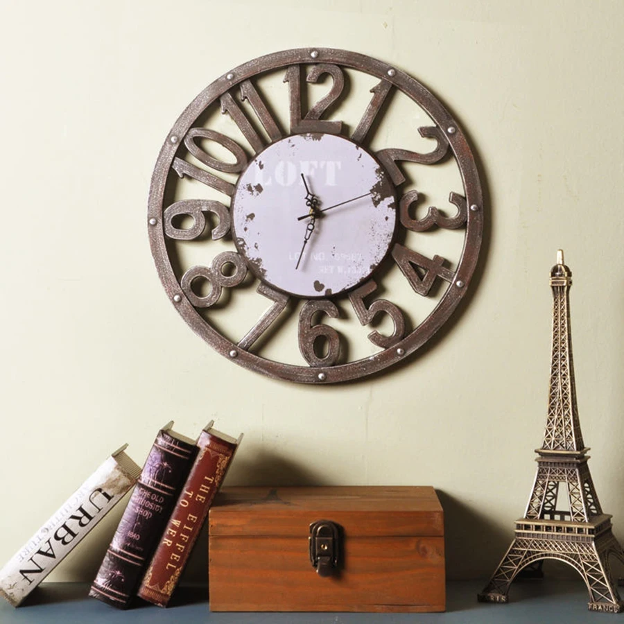 

Art Creative Wall Clock Modern Design Battery Iron Wall Clock Silent Living Room Decor Ferro Retro Clocks Decorative Tools 4C356