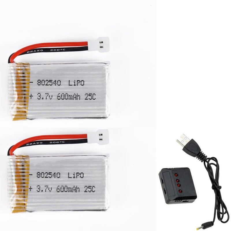 

2pcs/lot 3.7V 600mAh 25C Capacity Lipo Battery 802540 + X4 Charger For Molex 50005 RC Quadcopter Drone