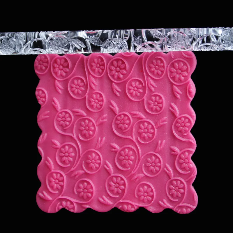 

Textured Embossing Rolling Pin Transparent Embossing flower Fondant roller Sugar Craft DIY Cake cookie Decor tools 2446