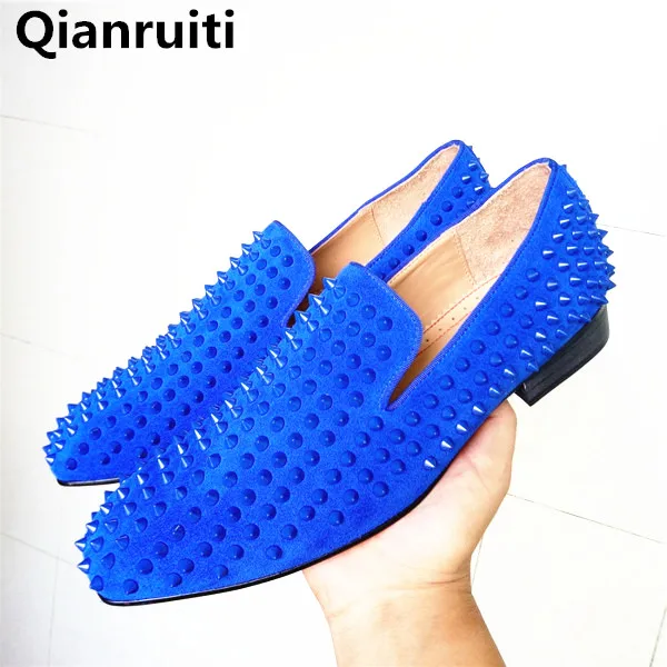 Qianruiti Blue Suede Studded Spikes 
