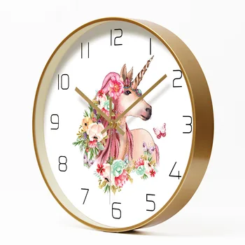 

Lovely Unicorn Metal Wall Clock Home Decor Quartz Sweep movement for Girl's Room 30cm12inch Girls Nursery Unicorn and Flower