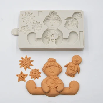 

Food Grade Lovely Snowman Shape Silicone Fondant Cake Decoration Mold Snow Flakes DIY Baking Tools