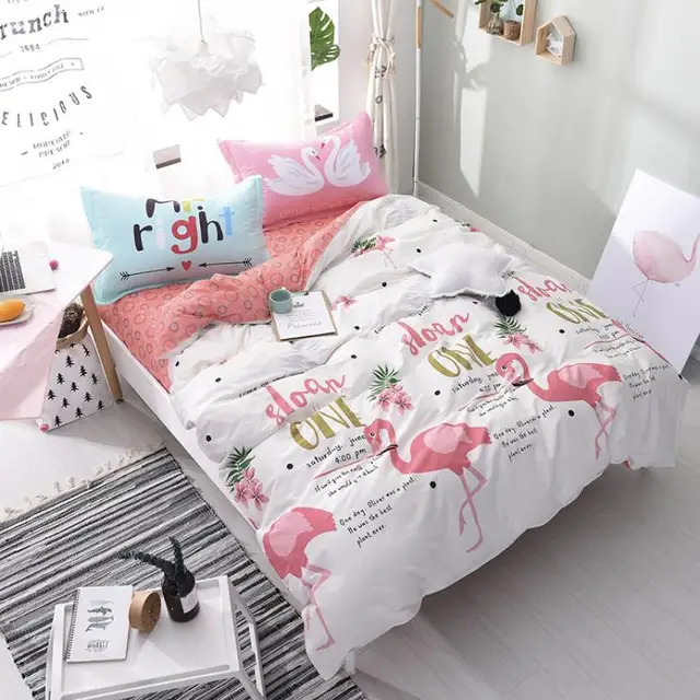 flamingo bird bedding set queen size cotton flat sheets duvet cover flamingo bed sheets