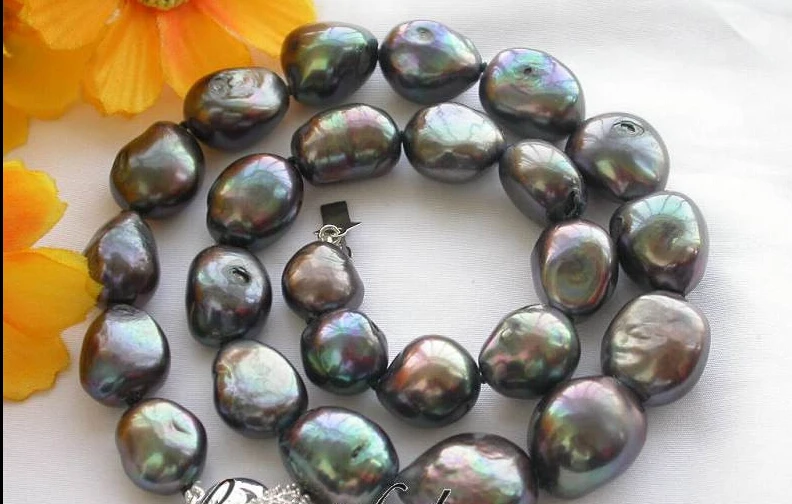 

FREE shipping>Z2989 17" 18mm black baroque freshwater pearl necklace 6.07