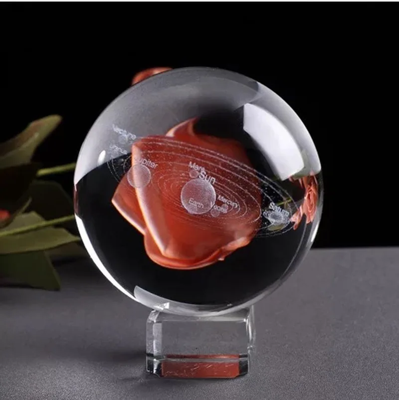 60 мм лазерная гравировка шар с кристаллом солнечной энергии 3D миниатюрная модель