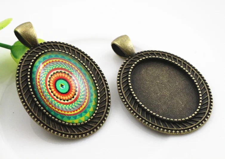 

4pcs 18x25mm Inner Size Antique Bronze Flowers Style Cameo Cabochon Base Setting Charms Pendant necklace findings (C3-19)