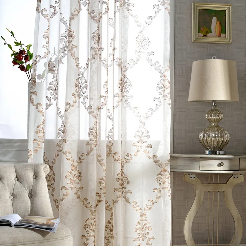 

Simple Modern Embroidered Window Screen Joker New Chinese Style Curtains for Living Room and Bedroom